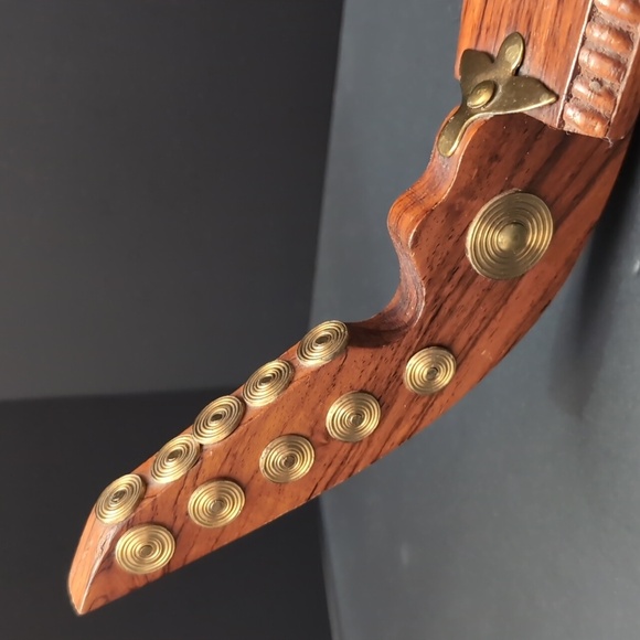 Vintage Kairali Mid-century Boho Wooden/Brass Gondola Boat Candle Holder. - Picture 3 of 11